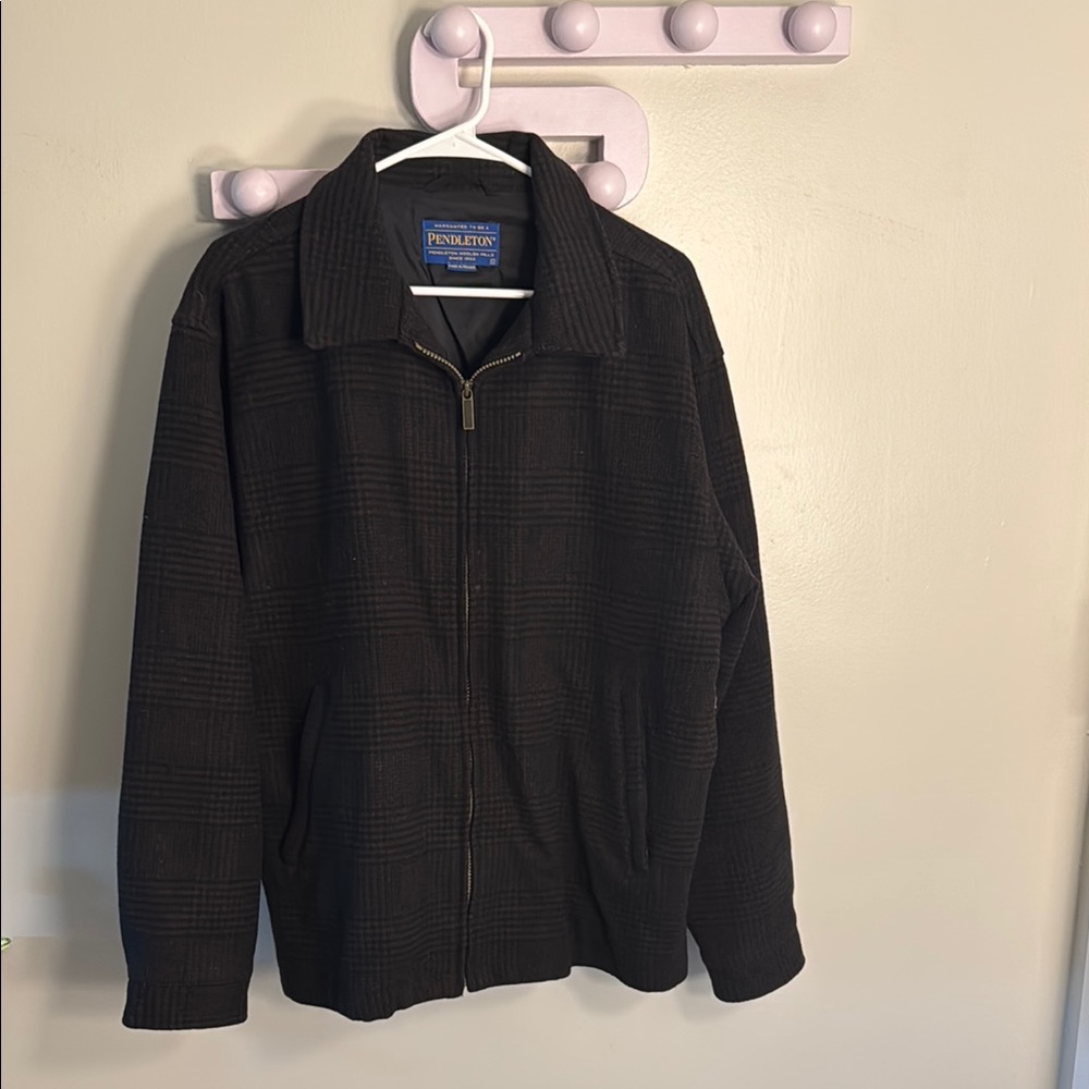 Pendleton Men's Dark Plaid Zip-Up Wool Jacket